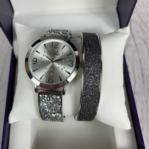 Bob Mackie Accessories - Bob Mackie Silver Glitz Bangle Bracelet Watch Set BM4001-4SS NWT in Gift…